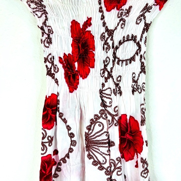 Strapless Smocked Dress White Pink Floral Boho Beach Cover-Up Small 27.5” Length - Picture 4 of 9